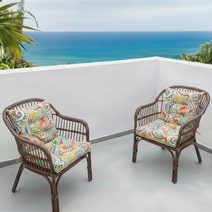 Outdoor Chair Cushions Set of 2, 19 x 19 x 4 Inch Tufted Seat Cushions