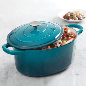 Crock-Pot 7 Quart Oval Enamel Cast Iron Covered Dutch Oven Slow Cooker, Teal