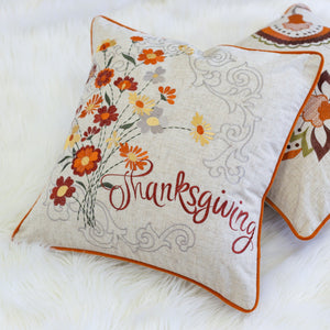 Thanksgiving Embroidered Floral Throw Pillow