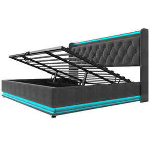 Upholstered Bed, 360 Surround LED Function, Remote Control, Hydraulic Storage Bed With USB, Type-C Charging (Without Mattress)