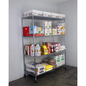 SafeRacks 24 x 60 x 72" 4 Tier Steel Wire Storage Shelving Rack w/Wheels, Silver