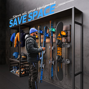 Ski & Snowboard Wall Rack for Garage Wall Fits Any Ski/board, Ski Wall Mount Holders Damage-Free Storage Rack, Garage Organization Space-Saving Winter Gear Organizer