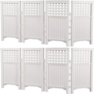 Suncast Outdoor Patio Garden 8 Panel Yard Screen Enclosure Gated Fence, White