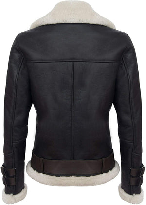 Men’s Retro RAF B3 Pilot Real Sheepskin Shearling Biker Leather Jacket