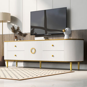Modern TV Stand For TVs Up To 80", Entertainment Center With 4 Drawers And 1 Cabinet, Wood TV Console Table With And Handles For Living Room - White