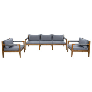 3 Piece Outdoor Sectional Sofa Set with Acacia Wood & Rope - Beige or Dark Gray