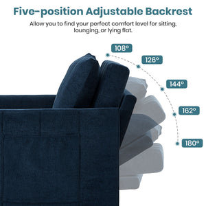 Upholstered Convertible Sleeper Sofa With 5 Position Backrest, Side Pockets, Storage