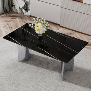 Modern Minimalist Dining Table With Marble Glass Top