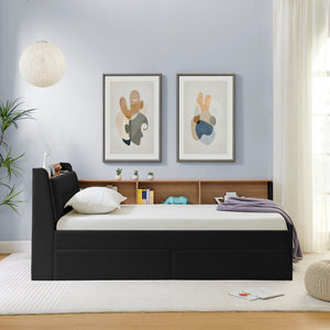 Upholstered Daybed With Storage Headboard, Wireless Charging, LED Lights