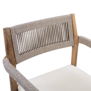 Braided Acacia Wood Outdoor Dining Chairs Set of 4 – Teak Look with Beige Rope & Cream Cushions