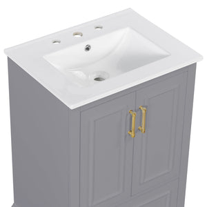 Bathroom Vanity With Sink, 1 Divided Drawer And 2 Soft Close Doors With Double Shelf