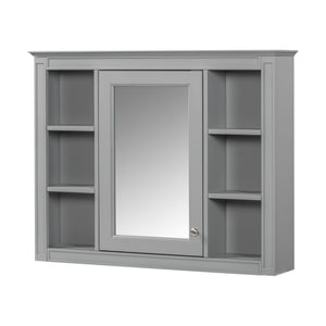 Wall Mounted Medicine Cabinet With Mirror, Storage Cabinet Featuring 6 Open Shelves And Adjustable Interior