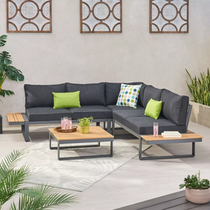 Sterling V-Shaped Outdoor Aluminum 5 Seater Sofa Set with Cushions