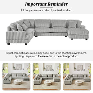 U - Shaped Sectional Sofa With Chaise Lounge, Oversized Living Room Sofa - Gray