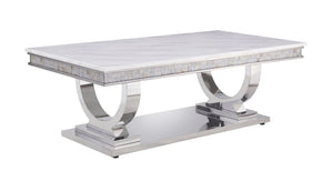 Zander Printed Faux Marble Top Mirrored Coffee Table