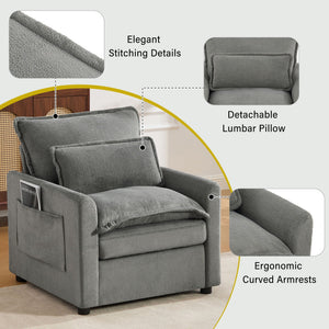 Modern Single Seat Accent Chair With Side Storage Pockets