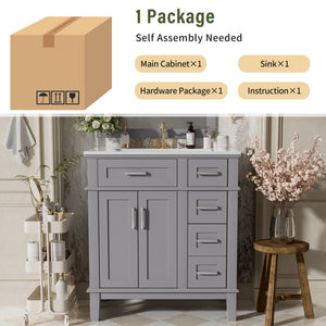 Modern Bathroom Vanity With Sink, Storage Cabinet, Soft Close Doors, Deep & Standard Drawers