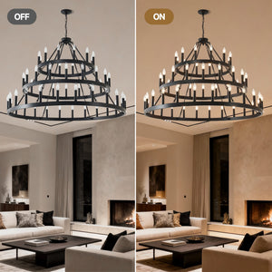 3 Tiers Wagon Wheel Chandelier - 54-Light Matte Black Metal