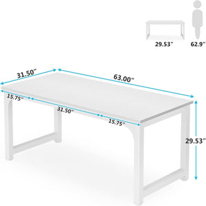 Executive Desk, Large Office Computer Workstation With Thick Frame - White