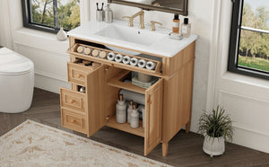 36" Bathroom Vanity with Sink, Solid Wood & MDF Cabinet