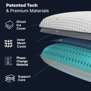 Ghostpillow - Gel Memory Foam Pillow With Cooling Technology, Made Of High Performance Foam - White