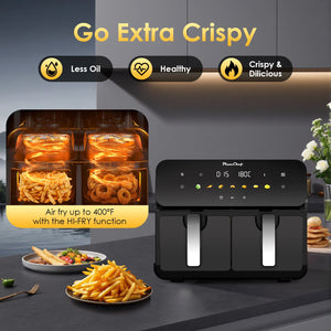 10QT Dual Air Fryer with 2 × 5QT Double Basket and SyncCook