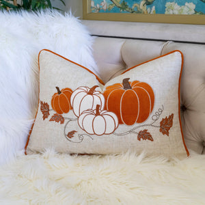 Embroidered Pumpkin Lumbar Throw Pillow – Fall Harvest Accent Cushion