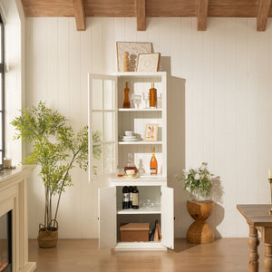 Retro Style Hutch Cabinet With Glass Door, China Cabinet For Home