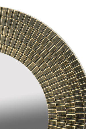29.5" Round Gold and Black Wooden Accent Mirror with Woven Texture