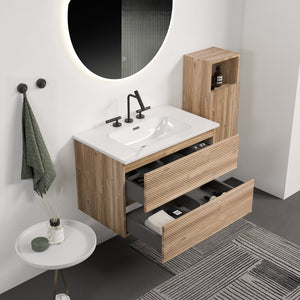 Gloria 30" Wall Mounted Rough Oak Bathroom Vanity
