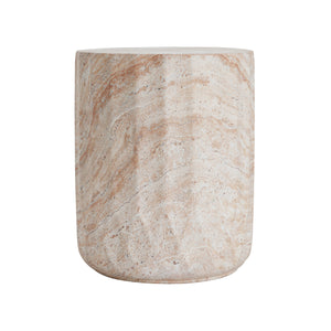 Elegant Indoor/Outdoor Lightweight Concrete Cylinder Side Table with Travertine Finish