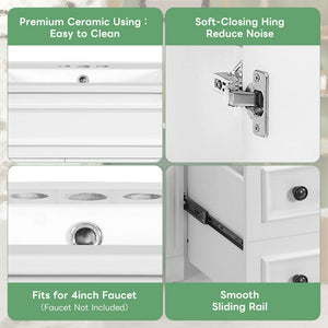 Bathroom Vanity With Sink, Compact Cabinet & 2 Drawers And Adjustable Shelf