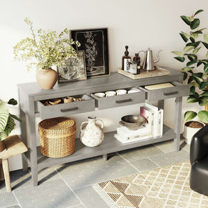 U_STYLE 59.1'' Farmhouse Entryway Table with 3 Drawers