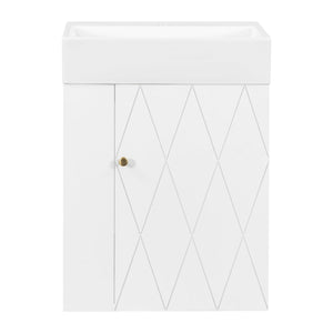20 Inch Bathroom Vanity with Ceramic Sink, Diamond Pattern Door Design