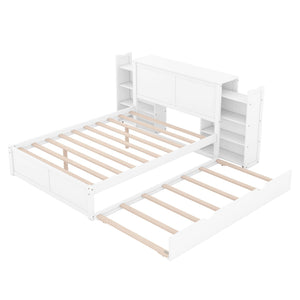 Storage Platform Bed With Pull Out Shelves And Trundle
