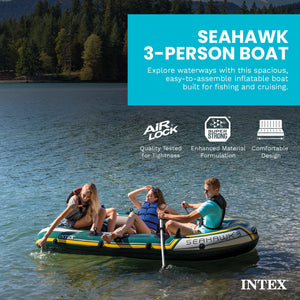 Intex Seahawk 3 Person Inflatable Rafting Boat Set with Aluminum Oars and Pump