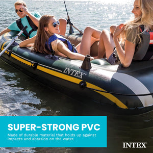 Intex Seahawk 3 Person Inflatable Rafting Boat Set with Aluminum Oars and Pump