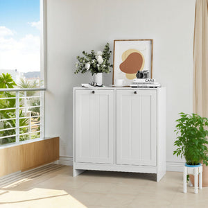 Tilted Laundry Hamper With Removable Basket, Hidden Storage Cabinet, Home Organizer For Bathroom - White