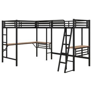 Twin Loft Bed With 2 Built In Desks, Mission Style - Black