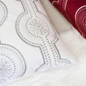 White Holiday Embroidered Velvet Throw Pillow with Insert 20x20 Set of 2