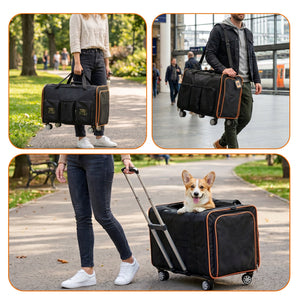 2 in 1 Large Cat Carrier for 2 Cats with Rolling Wheels and Expandable Design