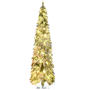 6Ft Prelit Pencil Artificial Christmas Tree with Snow-Flocked Branches - White