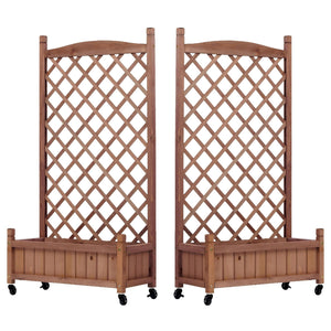 Raised Garden Bed With Trellis 2 Pack, Outdoor Planter Box & Plant Stand With Climbing Racks - Brown