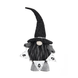 Set of 2 Black Fabric Gnomes with 'Boo' Banner