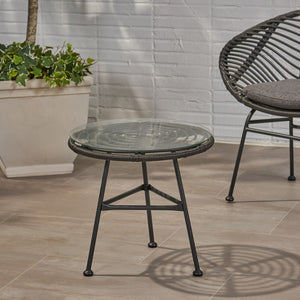 Petrichor Outdoor Side Table with Tempered Glass and Steel Frame