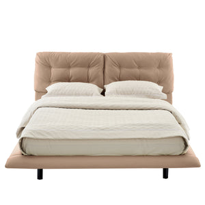 Queen Size Upholstered Floating Bed Frame with LED Lights, Khaki