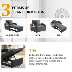 Sleeper Sofa Chair Bed, 3-In-1 Convertible with Adjustable Backrest & Foldable Table