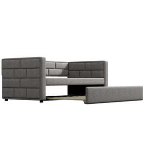 Upholstered Twin Size Daybed With Trundle, Padded Back And Sides - Gray