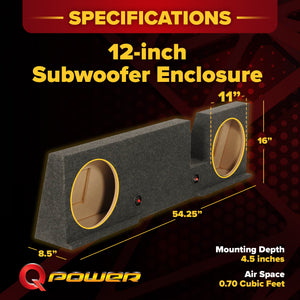 QPower Dual 12" Subwoofer Enclosure, Sub Box for Ford F-150 SuperCrew 2004-2008