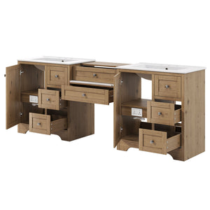 Double Sink Bathroom Vanity With Countertop, 2 Ceramic Sinks, 6 Drawers